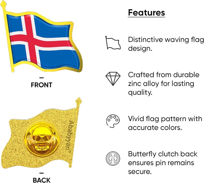 Ababyyan Iceland Flag Lapel Pin - Enamel Metal National Badge | World Travel Souvenir Gifts for Men & Women | Country Flag Patriotic Brooch Bulk Pack of Pins for Hat, Tie, Clothes, Backpack (1pc) - Image 3